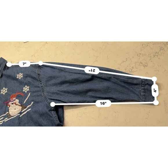 Vintage Ugly Christmas Denim Women’s Shirt Plus Santa Snow Fun Size 1X Fast Ship - Picture 9 of 9